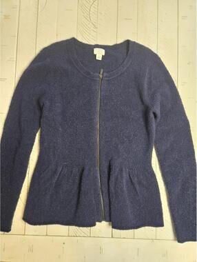 Caslon Blue Zip Front Peplum Sweater Jacket Women’s Size Small Wool Blend Cozy